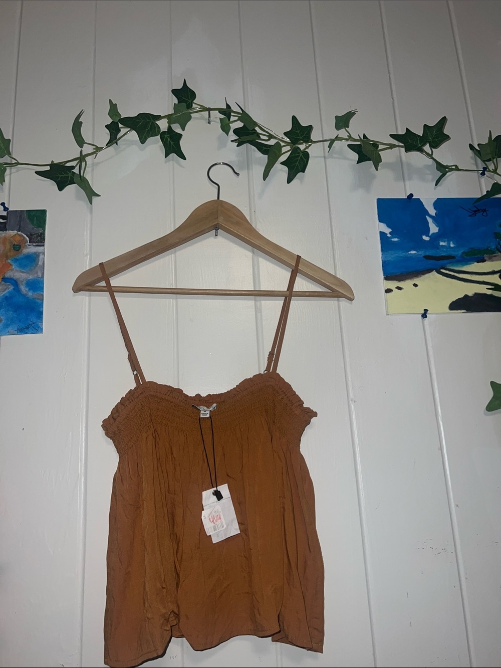 ❤️💕 miou mouse Rust Brown Smocked Cami Tank Top M